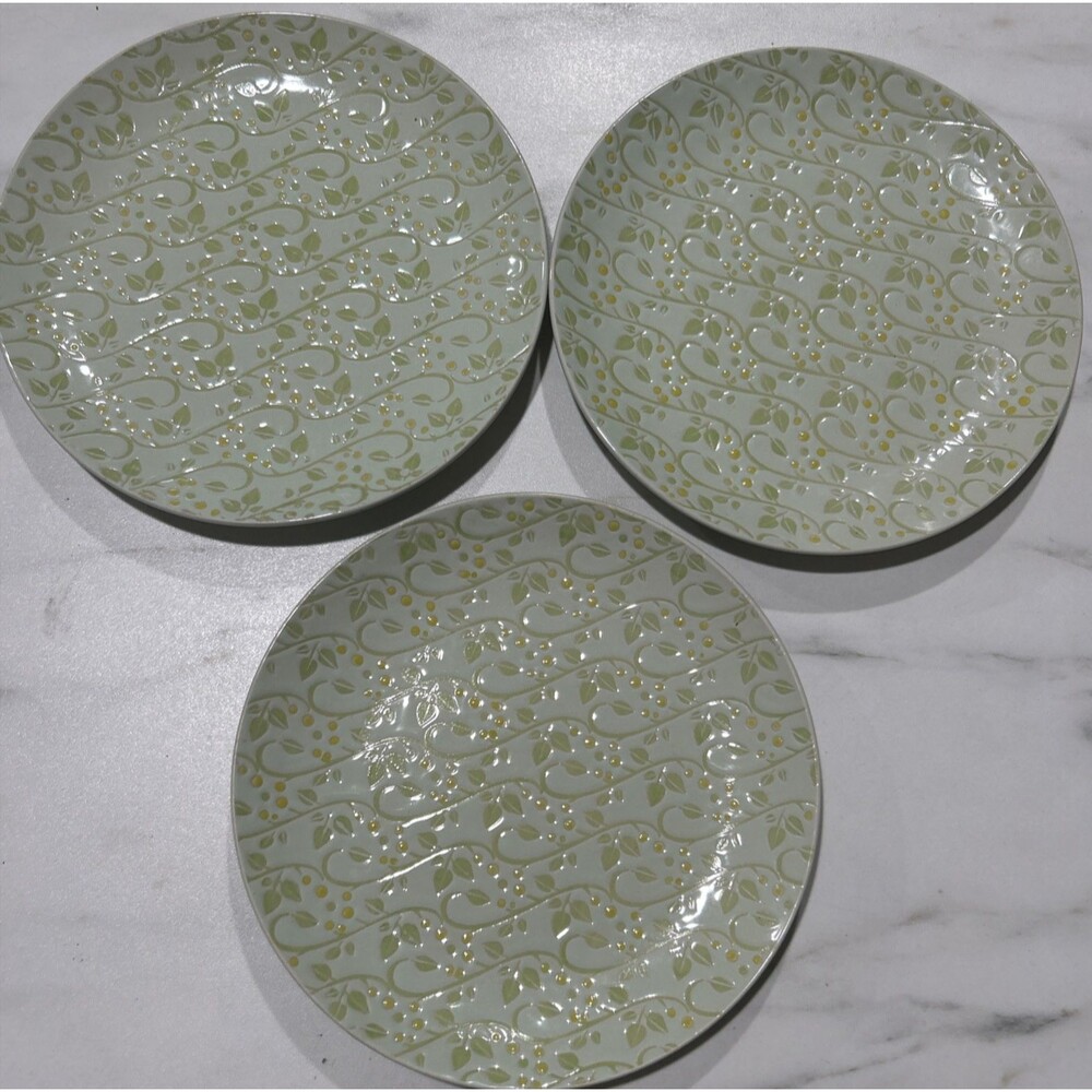 180 Robin Pickens Green Floral Textured 8.25" Lunch Salad Plates Round Set of 3